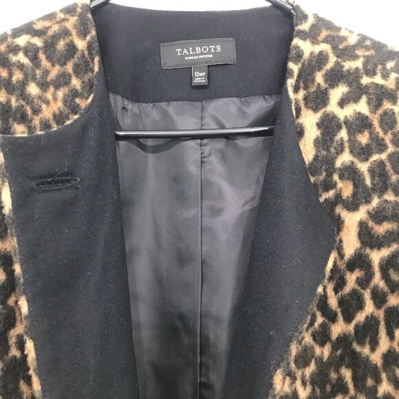 Talbots Black Tan Animal Leopard Print Button Up Wool Blend Coat - Picture 9 of 16